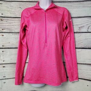 Nike Pro Hyperwarm 1/4 Zip Pullover Women’s Size M Pink Geometric Long Sleeve To